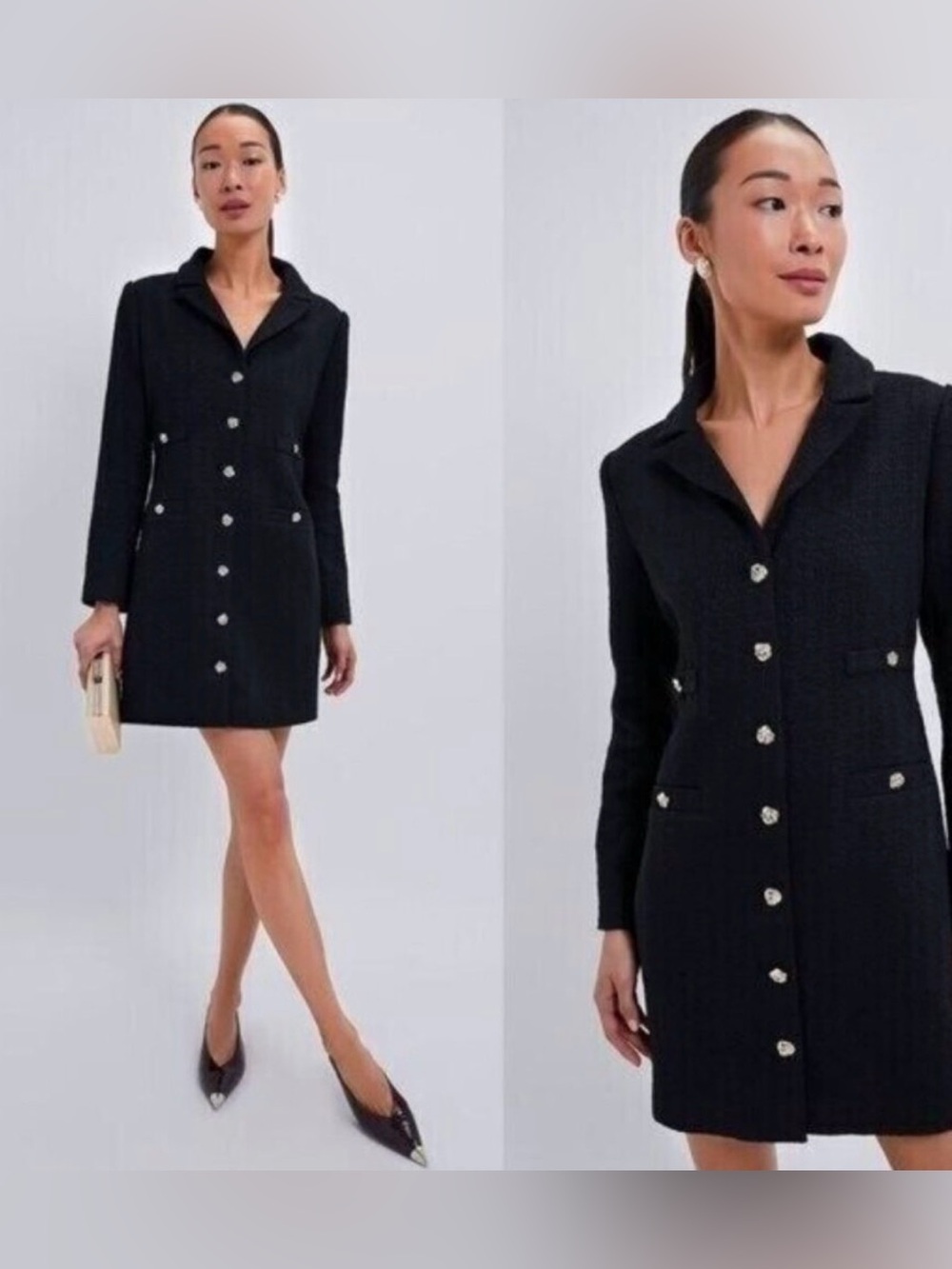 Pomander Black Noir Tweed Stacie dress